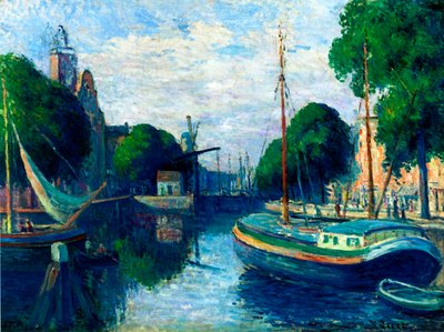 Lastkähne auf einem Kanal in Rotterdam, 1908 von Maximilien Luce